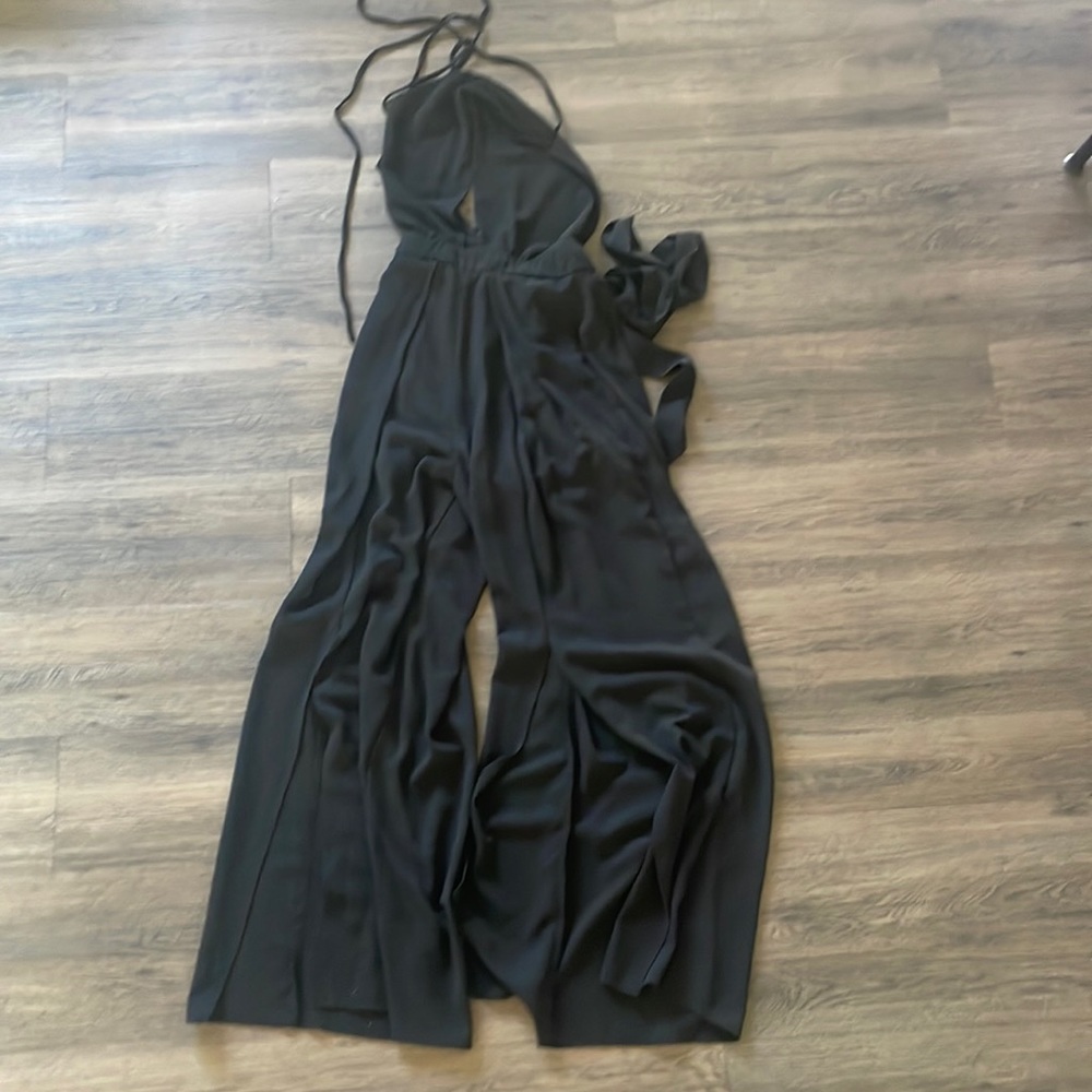 Open back halter top romper